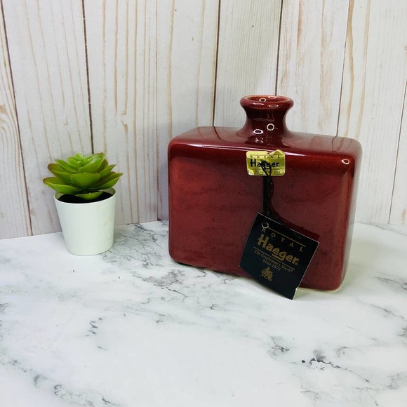 Vintage Royal Haeger 244-01 Red Bordeaux Vase Rectangle 1999 Original Sticker - Picture 1 of 10